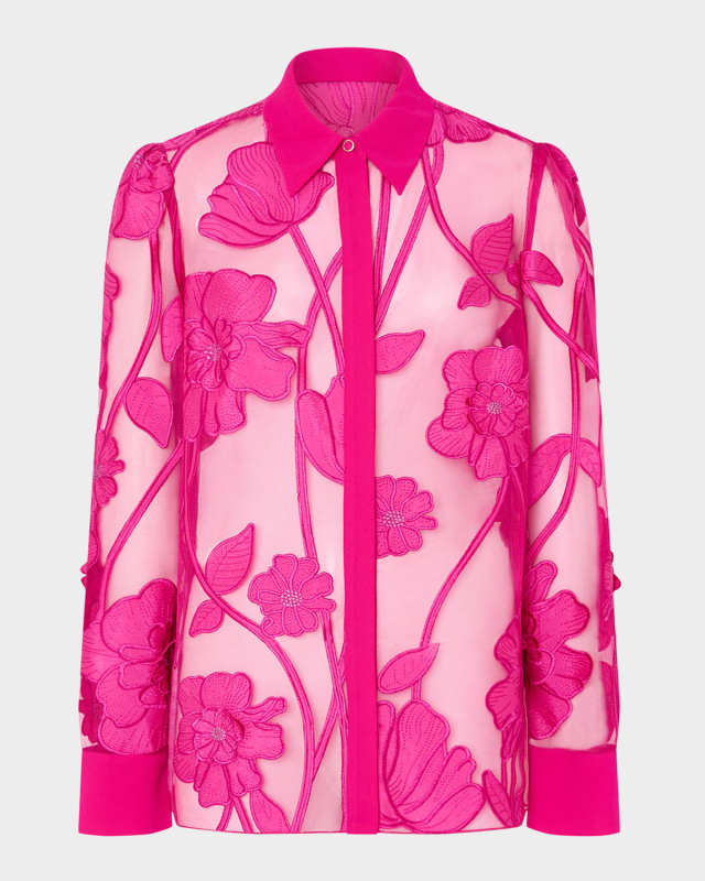 Ashton Sheer Floral-Embroidered Blouse